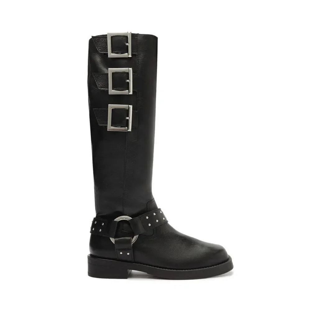 Schutz Luccia Buckle Black Graxo Leather Women's Boot Moto Grunge Punk Casual